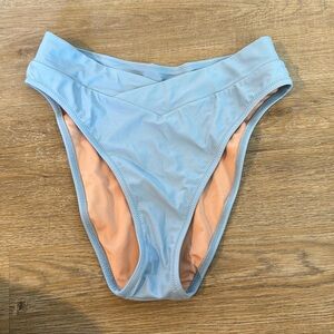J.Crew Blue High-Rise Cross Front Cheeky Bikini Bottoms (Small) NWOT
